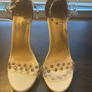 Beautiful White High Heel Sandals w/ Rhinestones